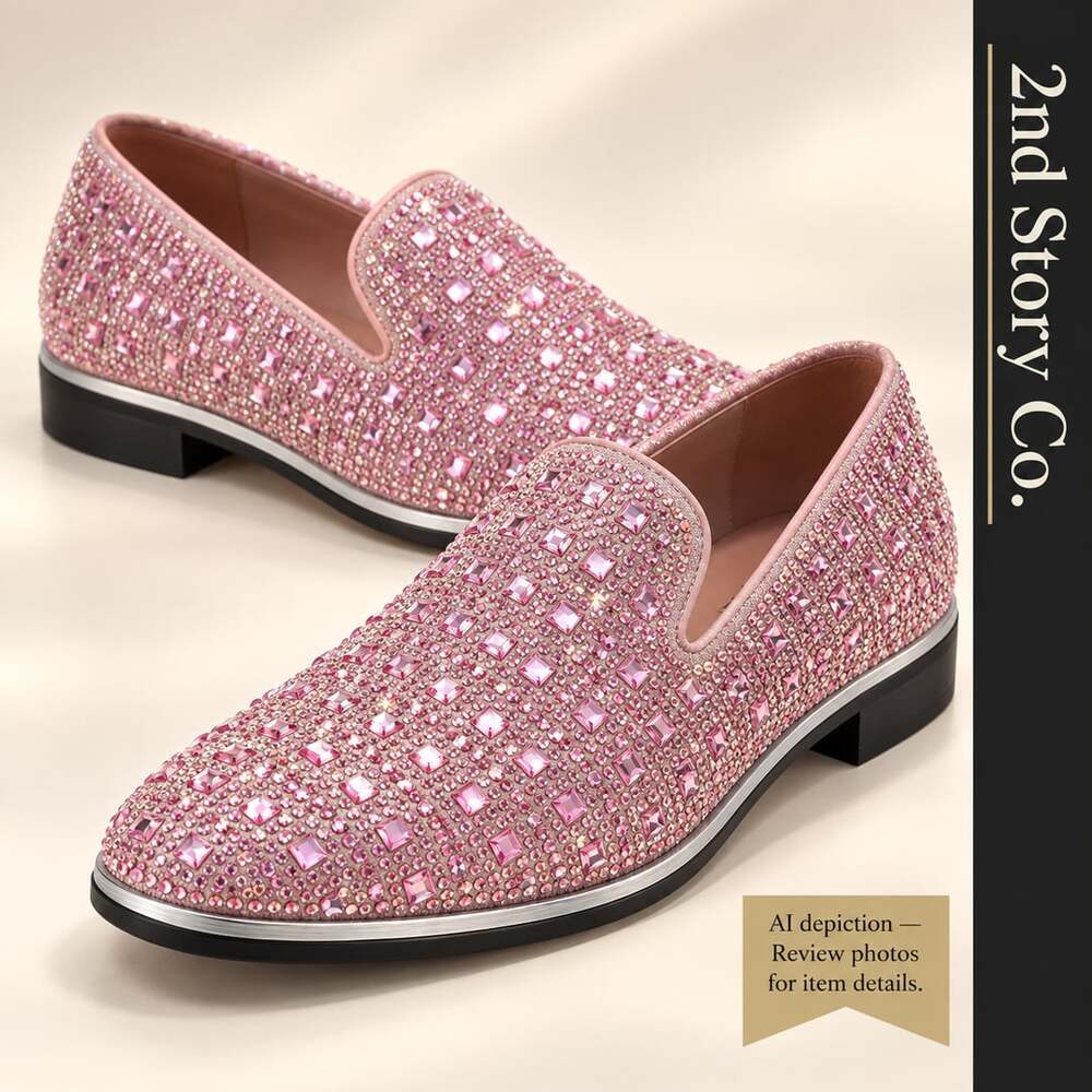 Royal Shoes Men’s 7.5 Pink Rhinestone Crystal Loafers Prom Wedding LF-8867 w/ Bo